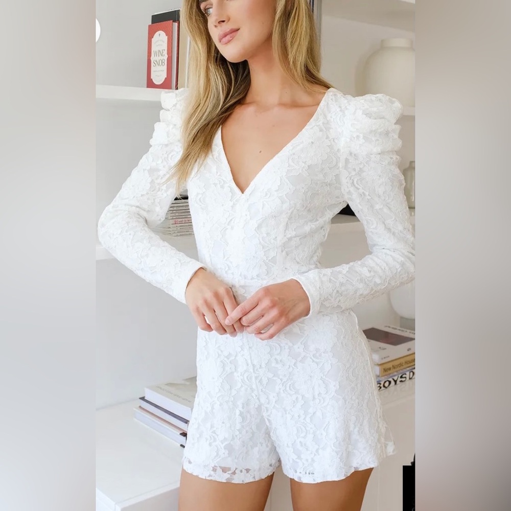 White Lace Long Sleeve Romper Lulus Fashionable Find